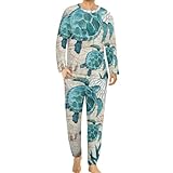 Dyscalibro Herren Rundhals Pyjama Set, Cool Turtle Pyjamas für Männer, Herren Pyjama mit Taschen