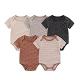 LICHENGTAI Unisex Baby Kurzarm Body aus 100% Baumwolle im 5er Pack, Sommer Atmungsaktiv Soft Babykleidung Kurzärmeliger für Neugeborenes Mädchen & Jungen