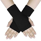 Dokpav Winter Fingerlose Fäustlinge Damen Wolle Warm Fingerhandschuhe Halb Strick Handschuhe Schwarz