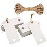 jijAcraft 50 Stück Geschenkanhänger Hochzeit, Weiß Kraftpapier Anhänger 9,5 x 4,5 CM, Anhängeetiketten mit Juteschnur, für Valentinstag, Hochzeit, Taufe, Weihnachten Geschenkverpackung