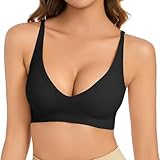 BH Ohne Bügel Push Up für Kleine Brust,Schwangerschaft Kleidung Bra,V-Ausschnitt, Bequem, Weicher BH, Push-Up, Nahtloser BH, Leicht Gepolsterte Brüste,Bequeme Nahtlose Sport&Schlaf&Yoga (Black, M)