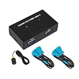 NJTHNTJR 2-Port VGA KVM Switch -Eingang-Eins-Ausgang mit Desktop-Controller Gemeinsamer Satz Von Tastatur, Maus und Monitor