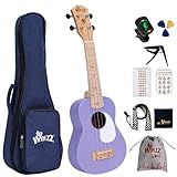 Winzz Ukulele Kinder Sopran, Ukulele Erwachsene Anfänger Set, 21 Zoll, mit 9 Zubehör, Kleine Einsteiger Kindergitarre 4 Saiten (Farbe: Violett, Holz)