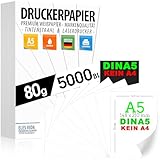 Druckerpapier 80g weiß DIN A5 – 5000 Blatt - 14,8 x 21 cm PREMIUM PAPIER Notizzettel - Kopierpapier, Laserdrucker & Tintenstrahl für Uni, Notizblock, Büro & Office - MADE IN GERMANY - ACHTUNG DIN A5