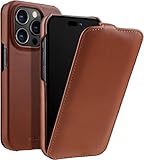 STILGUT UltraSlim kompatibel mit iPhone 14 Pro (6.1“) Hülle - iPhone 14 Pro Flip Case aus Leder, Klapphülle, Handyhülle, Lederhülle - Cognac