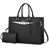 LOVEVOOK Laptoptasche 17 Zoll Schwarz Handtasche Damen Groß Shopper Leder Tote Bag Arbeitstasche Schultertaschen Aktentasche Uni Lehrertasche Shoulder für Business Schule