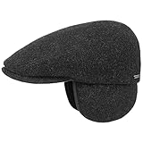 Stetson Kent Wool Ohrenklappen Flatcap Herren - Made in EU - Schiebermütze mit Ohrenklappen - Flat Cap mit Kaschmir - Ohrenmütze Herbst/Winter - Schirmmütze anthrazit L (58-59 cm)