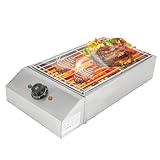 220V Elektrogrill Elektrischer Grillkocher 2.6KW 50-300°C Verstellbarer Temperatur Tischgrill mit Abnehmbares Edelstahl Grillrost für Balkon, Terrasse, Indoor, Camping Grillen 54 * 28 * 13.5cm