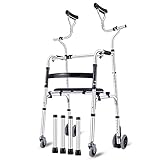 Elderly Walker.with Underarm Crutche.Adjustable Height and Width.Button Folding.TPR Material Armrest.Suitable for People with Reduced Mobility.The Elderly