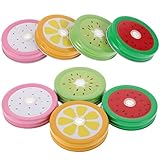 Generisch 8 Wiederverwendbare Metall Deckel mit Strohhalmöffnung für Einmachgläser Auslaufsicher Retro Weißblech mit Fruchtmotiv Passend für Gläser mit Öffnung Vielseitig für Getränke und