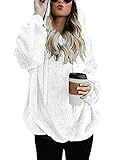 iWoo Hoodie Damen Kapuzenpullover Mantel Langarm Teddy-Fleece Sweatshirt Pullover Casual Winter Oversize Sweatshirt(Weiß,M)