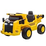 AIYAPLAY Kinder Elektro Traktor 12V Aufsitztraktor mit 2,4 Ghz Fernbedienung, Eimer, Schaufel, Elektroauto mit Musik, Lautsprecher, Scheinwerfer, 3-5 km/h, für 3-6 Jahre Kinder, Gelb