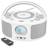 Tragbar CD Radio Boombox mit Bluetooth (CD-Player, Fernsteuerung, Bluetooth, UKW Radio, USB, AUX-In, 2 x 2 Watt RMS),Radio mit CD Player Stereoanlage