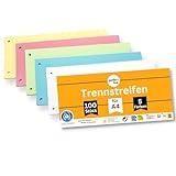 perfect line - 100 Trennstreifen für Ordner A4, Trennblätter aus Recycling-Karton, Made in Germany, 5 Farben, gelocht, Blauer Engel zertifiziert