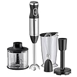 WMF Kult X Stabmixer Set 5-teilig, Pürierstab, Schneebesen, Stampfer, Zerkleinerer, 600 Watt, Zauberstab inkl. 700ml Mixbehälter, edelstahl matt