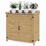 Bealife Pflanztisch mit Unterschrank, Gartenschrank mit Arbeitsplatte mit 1 Bewegbarer Einlegeboden für den Innen- und Außenbereich (Natur, 48T x 98B x 95H)