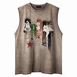 Ärmelloses T-Shirt für Herren, Vintage, niedlich, Kätzchendruck, Studenten, Tanzen, Farbe: Grau, ärmellos, schulterfrei, kann sowohl von Männern als auch von Frauen getragen werden, kaki, Large