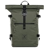 Rucksack Kane Roll-Top Kurierrucksack XL groß - PET recycelt, wasserabweisend - Wander-Rucksack Laptop-Fach 15 Zoll Olive-grün