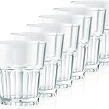 Kerafactum 6 bruchfeste Gläser Becher langlebige Wassergläser aus stabilem Kunststoff Saft Wasser Whisky Glas Partybecher Whiskybecher Trinkbecher Set in echter Glasoptik stapelbar BPA free Tumbler