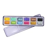 ARTWAY Aquarellfarbenset – Schimmer – 12 Ganze Näpfchen – Eine Auswahl an metallischen und perlmuttfarbenen Tönen, ideal für Aquarellmalerei