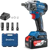 Dong Cheng Akku Schlagschrauber 18V, Bürstenloser Drehschlagschrauber1/2”, 488N.m, 3-Gang-Getriebe, mit 4 Schlagstecknüssen, inkl. 4000mAh Akku und 2A Ladegerät im Heavy-Duty-Tragekoffer