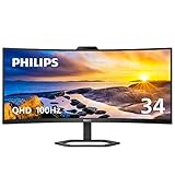 Philips 34E1C5600HE UltraWide QHD 21:9 Monitor mit integrierter Windows Hello Webcam und Mikrofon mit Geräuschunterdrückung, USB-C-Docking, Stereo-Lautsprecher, 100 Hz, 4 Jahre Advance Replacement