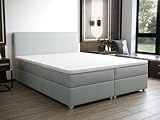 Vente-unique-Boxspringbett komplett mit Bett-Kopfteil + Lattenrost + Matratze + Topper - 160 x 200 cm - Stoff - Hellgrau - ONAN von YSMÉE