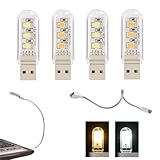 USB Schwanenhals, Mini LED USB Lampe, USB-Leselampe, Computerlampe LED Lampe USB Anschluss, USB Schwanenhals Lampe, Flexible Tastaturlicht, 4 Gemischte LED USB Licht (2 Weiß + 2 Warmes Gelb)