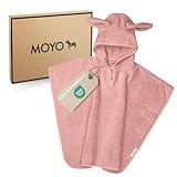 MOYO Baby Badeponcho Mit Hasenohren in Rosé I Kinder Badetuch Für 0-3 Jahre I Weicher Poncho Aus 100% Frottee-Baumwolle I Waschbares Kapuzenhandtuch I 68x56cm