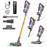 Infaebo Akku Staubsauger, 58000Pa/550W/65Mins Staubsauger Kabellos mit LED Display und Anti Tangle Bürste, 1.8L Akkustaubsauger, Vacuum Cleaner für Tierhaare/Teppiche/Hartböden/Auto, Gold