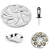 YJFY TINGWEN 3 Stück Edelstahl Aus Austernschale Großer Teller Langlebige Austernteller Austernplatte Mit 8 Kartenfächern und Austernmesser Untertasse Für Austern und Schalentiere Meeresfrüchte