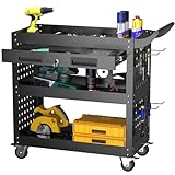 SUPEER Werkstattwagen Werkstatt-Rollwagen Montagewagen 78x35x70 cm,mit Abschließbare Schublade und Pegboard,4-Haken,Werkstätten,Lager Tragkraft 150 kg