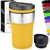 Milu Thermobecher Kaffee to go - 210ml - 100% Auslaufsicher – Isolierbecher, Kaffeebecher, Trinkbecher aus Edelstahl - Autobecher doppelwand Isolierung - Travel Mug (Mango)
