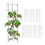 Relaxdays Rankhilfe 8er Set, Metall & Kunststoff, 90 cm hoch, 4 verstellbare Ringe, Rankstütze Kletterpflanzen, grün