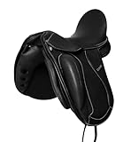 A&M Reitsport Dressur Sattel Chester aus Leder, wechselbares Kopfeisen, Polyflex Baum, Schwarz, Größe:17.5 Zoll