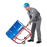 DIFU Fasswagen Rollwagen Transportroller Fassheber Stahl Fassroller bis zu 272 kg & fasst Fässer bis 208 Liter, Fasshalterung mit Rädern | Werkstatt, Produktion, Landwirtschaft (Rot)