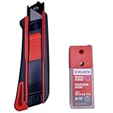 Würth S1 Sicherheitsmesser 2K inkl. 11 Trapezklingen 071566280 Cuttermesser, Teppichmesser, Trapez Klinge Messer, Kartonmesser, Papiermesser