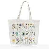 bxtala Canvas-Tragetasche mit Blumenmuster, Wildblumen-Motiv, ästhetisch, Geschenke für Mutter, Tochter, Schwester, Ehefrau, Bestie, 1 Packung, Einkaufstasche, niedliche Buch-Tragetasche,