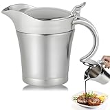 450ml Edelstahl Thermo Sauciere, Soßenkanne mit Klappdeckel, Doppelt Isoliert Saucenkanne, Thermo-Sauciere, Eleganter Silberner Saucenkrug für Hause, Abendessen, Restaurants, Partys, Weihnachten