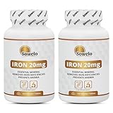 Sowelo Iron - Eisen Hochdosiert I 20mg Eisen pro Tablette I Eisenbisglycinat (Eisen-Chelat) I Mineralpräparat mit leicht verdaulichem Eisen I Ohne unerwünschte Zusätze I 120 Tabletten (2-Pack)