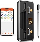 Fleischthermometer Kabellos, Apkezel Bluetooth Grillthermometer mit App, IP67 Wasserdicht Bratenthermometer Kabellos, Meat Grill Thermometer für Backofen Grill Smoker Rotisserie Airfryer