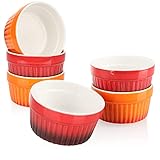 com-four® 6x Ragout Fin Schale - Ofenfeste Förmchen in rot und orange - Creme Brulee Schälchen - Dessertschale mit je 185 ml