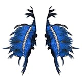 Kaschmirschal Damen Schwarz Federperlen-dekorativer Schal, Festival-Party-Kostüm-Zubehör für Maskerade-Show Gestrickte Schal (Blue, One Size)