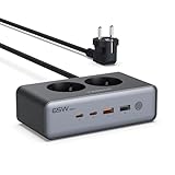 TESSAN USB C Ladegerät, 6 in 1 USB Ladestation mehrere geräte mit 2AC Steckdosen, GaN PD 65W Schnellladegerät mit Schalter, Ladestecker mit 1,5m Verlängerungskabel für Handy, Tablet, Laptop