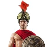 Generisch Krieger-Kopfbedeckung – Antiker römischer Ritterhelm, dekoratives rotes Federwappen | Mittelalterlicher Centurion Helm, goldenes Retro-Kostümzubehör für historische Ereignisse, Cosplay-