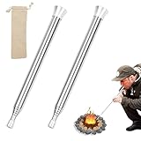 Blow Fire Tube, Blasrohr Feuer, 2 Stück Teleskop Schlag Feuerrohr, Outdoor-Feuerrohr, Feuerblasrohr Tragbares, Blow Fire Tube Edelstahl, Taschen-Feuerbalg für Outdoor Wandern Camping Picknick Grill
