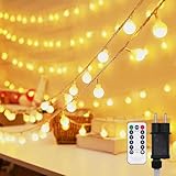 PAVIBOIN Lichterkette Kugel,13M 100 LED Lichterkette Außen/Innen mit Fernbedienung Timer,Party Lichterkette mit Stecker, Wasserdicht, 8 Modi, Ideal für Weihnachten, Hochzeit, Balkon Dekoration