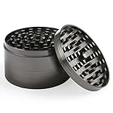 Bäcker & Lecker Pollen Grinder groß Crusher Kräutermühle für getrocknete Kräuter Spice Gewürze Herb aus Zinklegierung 4-teilig Set mit Pollen Scraper 75 mm Nickel-Schwarz