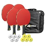 JOOLA Tischtennis-Set Quattro, 4 Tischtennisschläger + 10 Tischtennisbälle + Tasche, 28,5x26x8,5cm