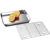 2-in-1 Edelstahl Ofenblech mit Abkühlgitter – 304 Nirostahl, Spülmaschinenfest, 23.7x17.7x3cm – Non-Stick Backblech für Backen, Braten & Servieren